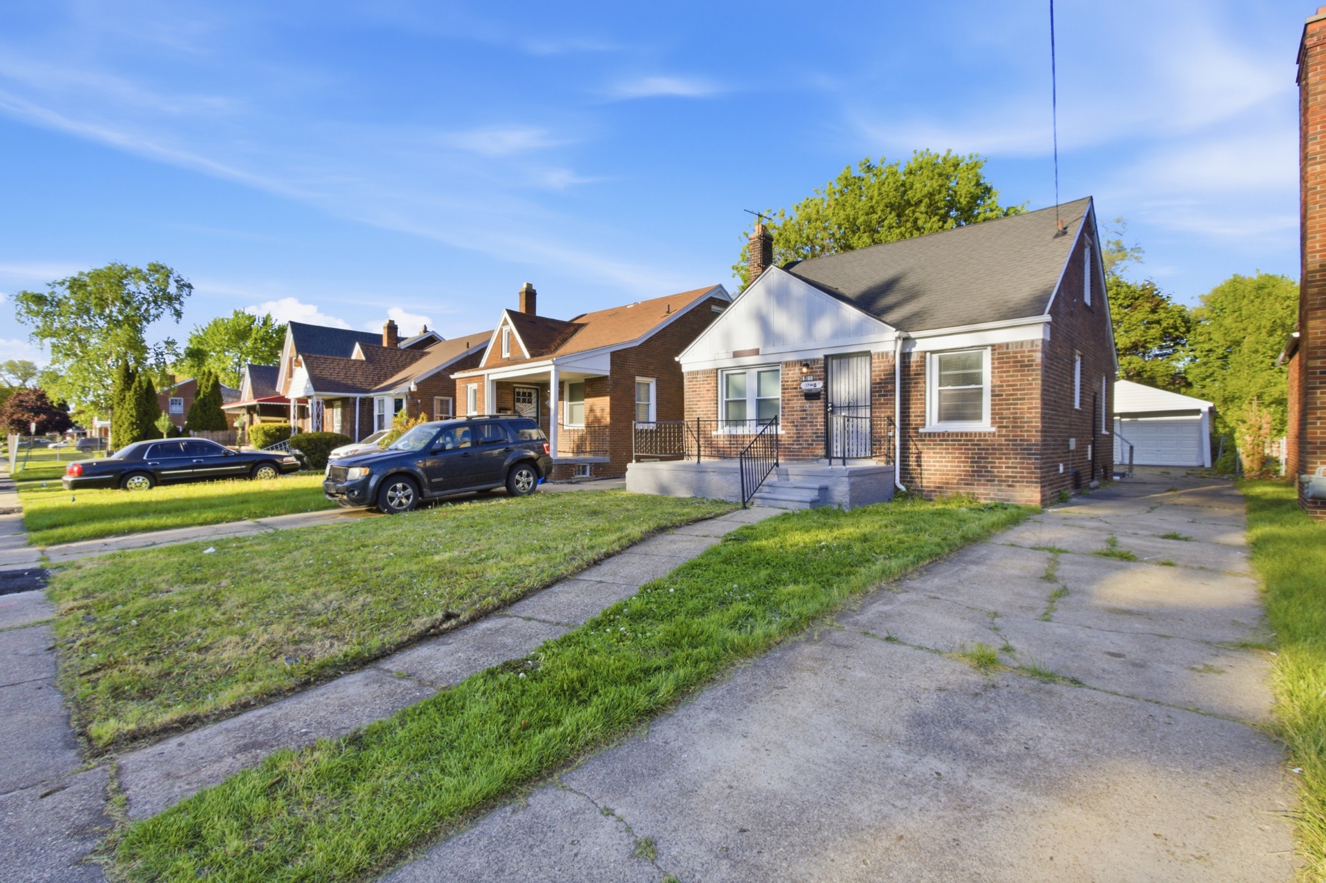 LBN brick bungalows on a quiet Detroit street